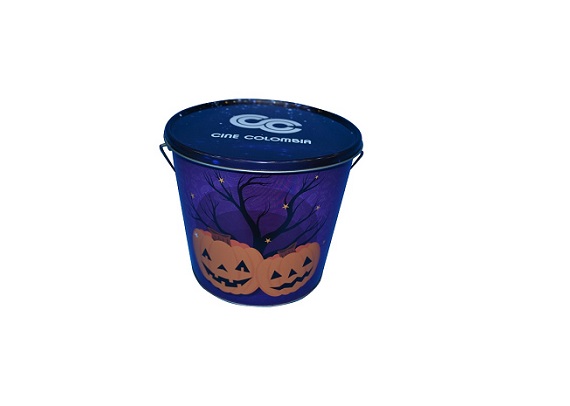 0.5 gallon popcorn tin bucket with metal lid handle